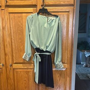 Chic Two-Tone Dress with Embellished Cuffs